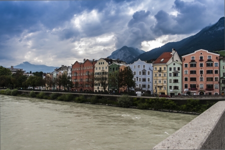 St  Nicholas in Innsbruck, in the foreground of the Innのeditorial素材