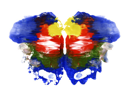 Watercolor abstract colorful butterfly wings isolated on whiteの写真素材