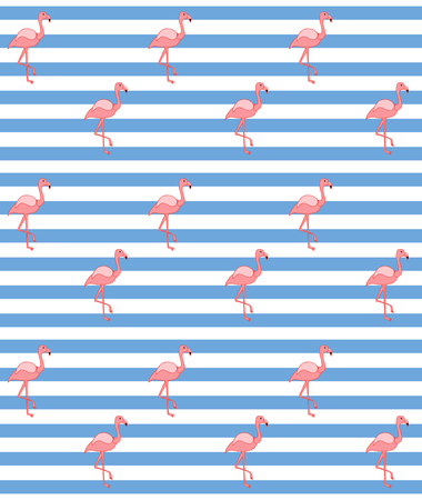 Pink flamingo seamless pattern with stripes. Vector pattern background with pink flamingos on stripes. Design for fabric and decorのイラスト素材