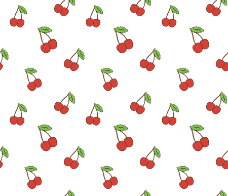 Seamless pattern with red sweet cherry berries on white