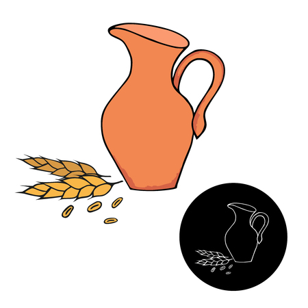 Milk jug and wheat ears. Vector illustration.のイラスト素材