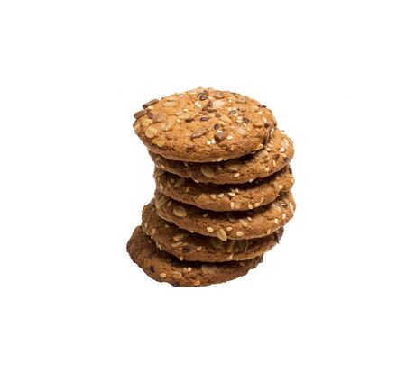 Useful cookies with flax, sesame, sunflower seeds and roasted oat grains. Vegan food.の写真素材
