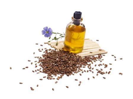 glass jar with linseed oilの写真素材