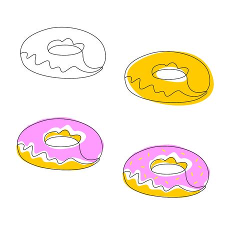 Donut one line style drawing a continuous line. Glazed donutのイラスト素材
