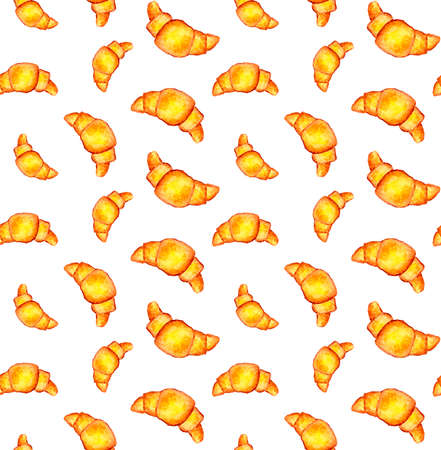 Watercolor hand-drawn croissant seamless patternの写真素材