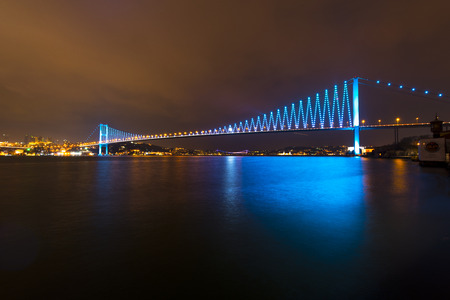 Bosphorus Bridge at night in Istanbul, Turkeyの写真素材