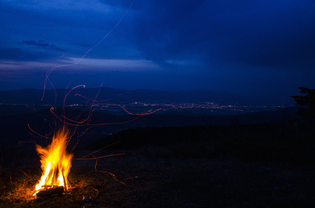 Campfire at sunsetの写真素材