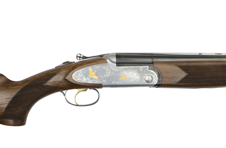 double barreled shotgun on white backgroundの写真素材