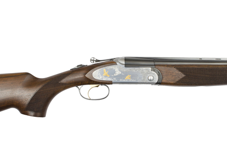 double barreled shotgun on white backgroundの写真素材