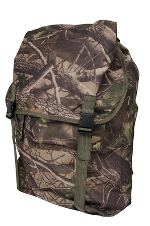 camouflaged hunter bag on white groundの写真素材
