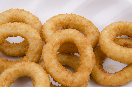 onion ring in white plateの写真素材