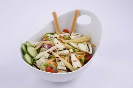 grilled hellim cheese mediterranean saladの写真素材
