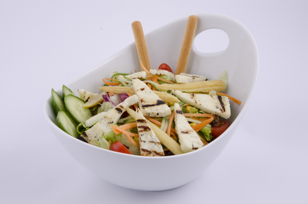 grilled hellim cheese mediterranean saladの写真素材