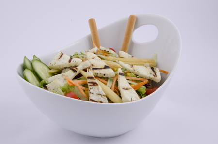 grilled hellim cheese mediterranean saladの写真素材