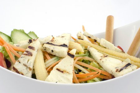 grilled hellim cheese mediterranean saladの写真素材