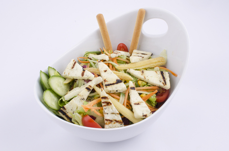 grilled hellim cheese mediterranean saladの写真素材