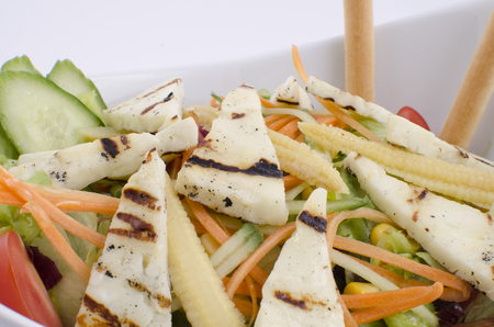 grilled hellim cheese mediterranean saladの写真素材