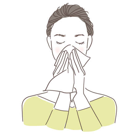 Illustration of woman blowing her noseの写真素材