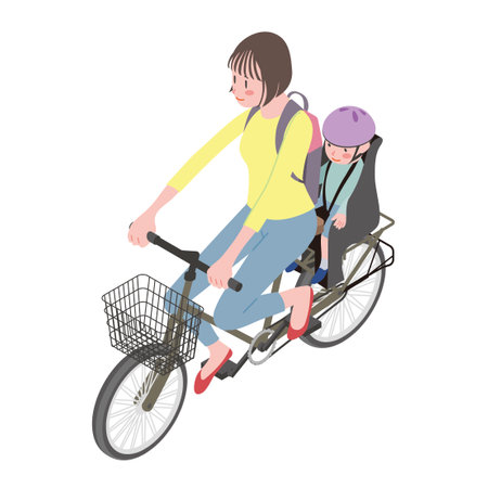 Isometric illust 1_Child-carrying bicycleのイラスト素材