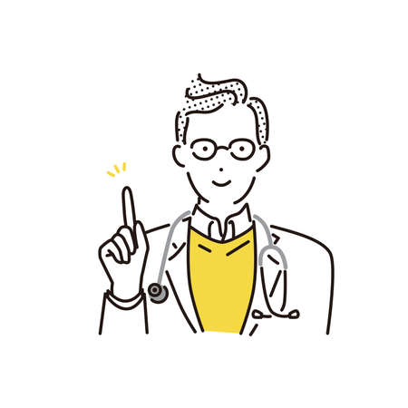 A man in a white coat doing a pointing poseのイラスト素材