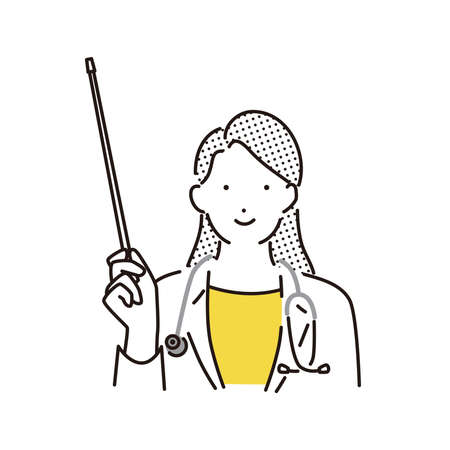 Woman in a white coat with a pointerのイラスト素材