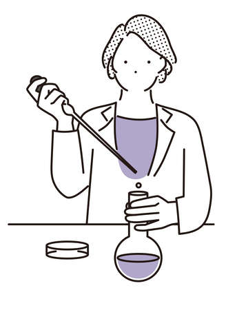 A woman in a white coat doing an experimentのイラスト素材