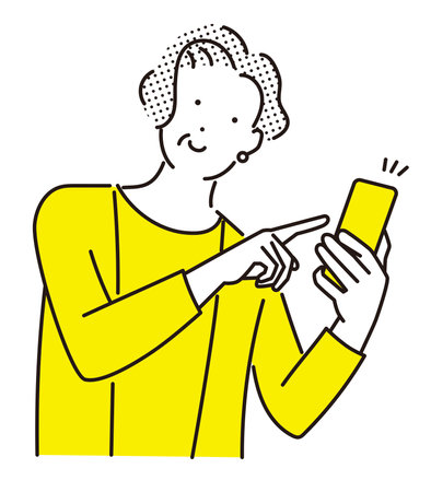 Elderly woman pointing at her smartphone with a smileのイラスト素材