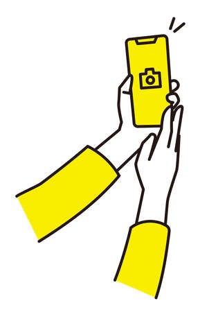 People who take selfies with a smartphoneのイラスト素材