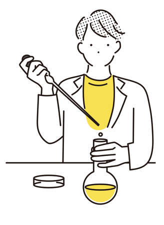 A man in a white coat preparing medicineのイラスト素材