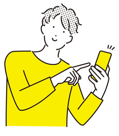 A man with a smile and a smartphoneのイラスト素材
