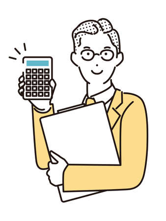 A businessman presenting a price with a calculatorのイラスト素材