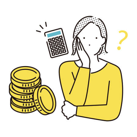 Illustration of a woman thinking about asset managementのイラスト素材