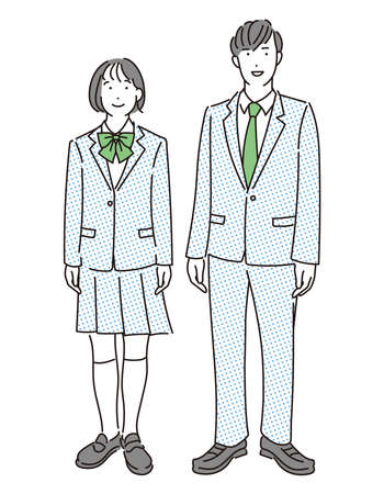 Full-body illustration of boys and girls in uniformsのイラスト素材