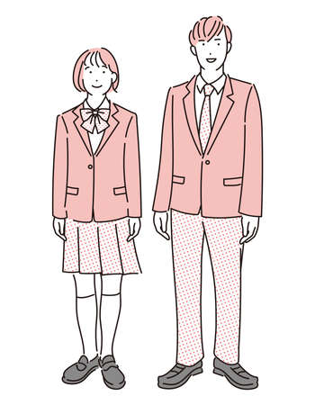 Full-body illustration of boys and girls in uniformsのイラスト素材