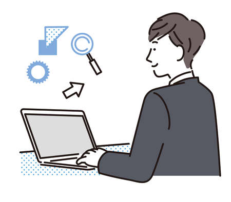 Illustration of a student doing programming learningのイラスト素材