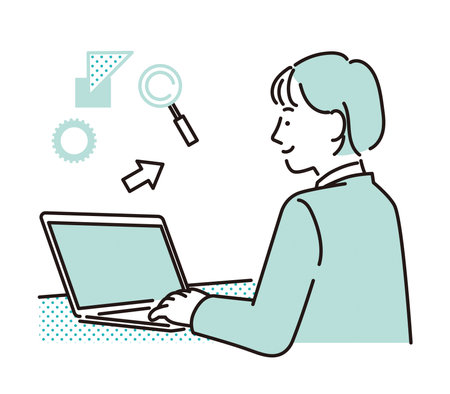 Illustration of a student doing programming learningのイラスト素材