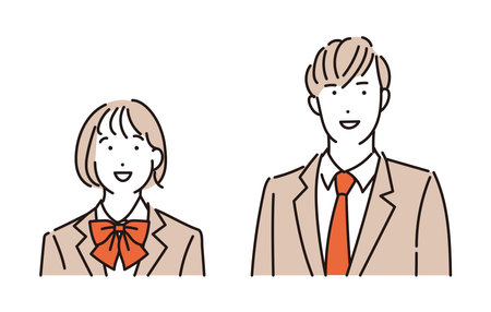 Illustration of men and women in smiling uniformsのイラスト素材