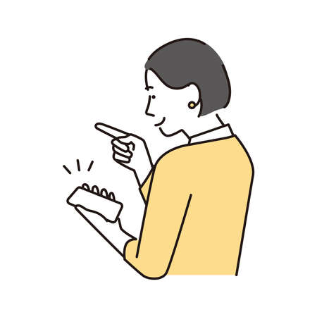 Illustration of a woman giving directions on a smartphoneのイラスト素材