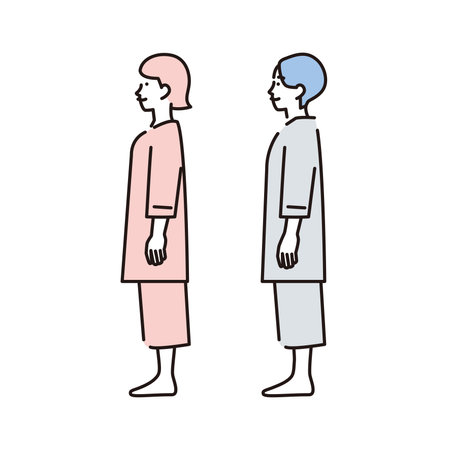 Illustration of the whole body of a man and woman in examination clothesのイラスト素材
