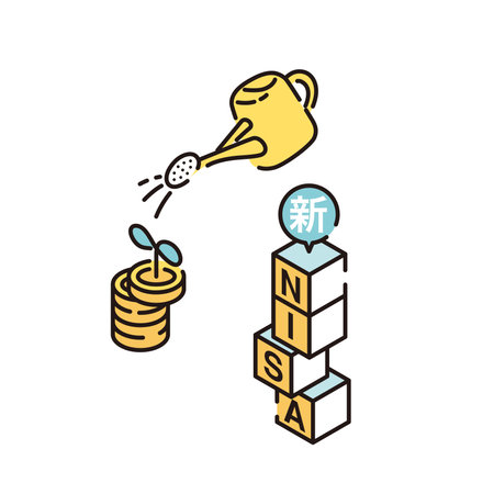Illustration of watering a money tree with a watering canのイラスト素材