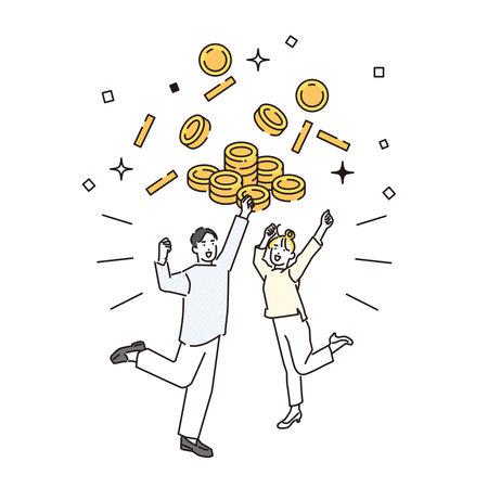 Men and women who are happy to have more moneyのイラスト素材