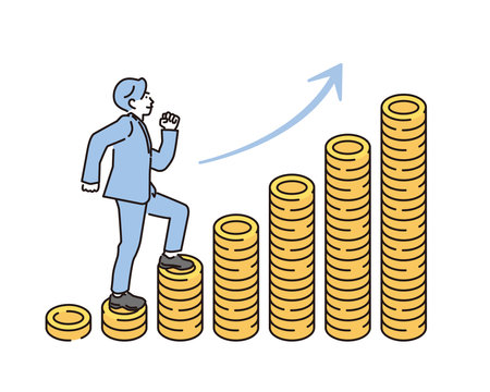 A man climbing the ladder of money gained through asset managementのイラスト素材