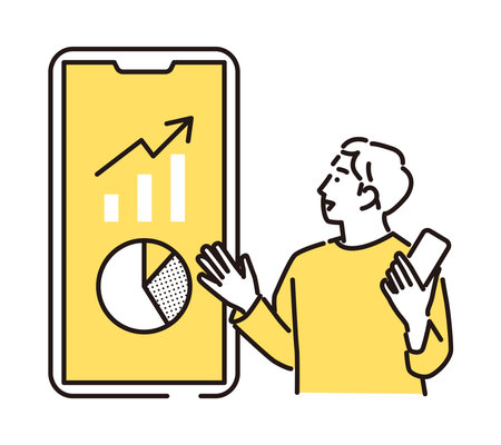 Smiling young man pointing at smartphoneのイラスト素材