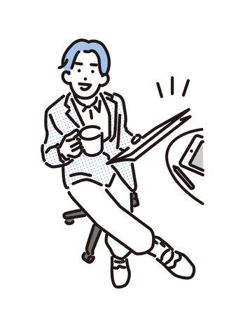 Businessman sitting in an office chair looking through documentsのイラスト素材