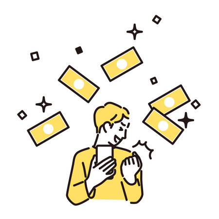 A happy young man and flying billsのイラスト素材