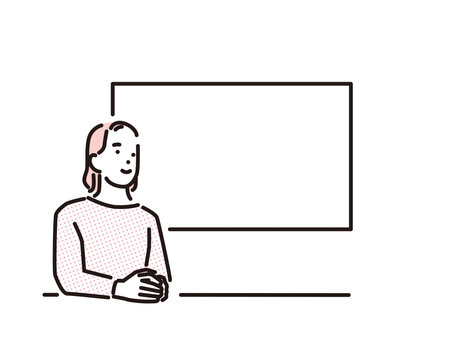Young woman standing in front of a whiteboardのイラスト素材