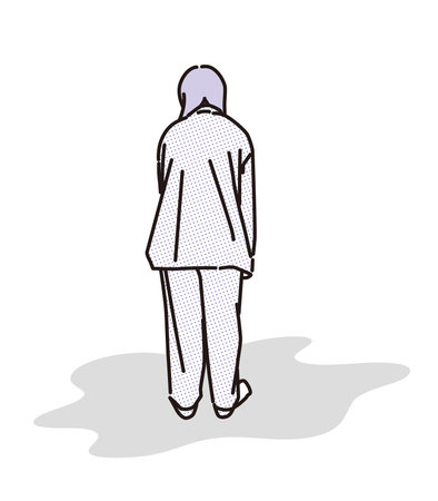 Back view of a depressed woman in pajamasのイラスト素材