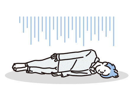 A listless man lying down in pajamasのイラスト素材