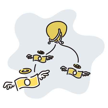 Money spilling out of a purseのイラスト素材