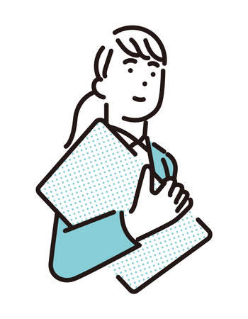 A female sales employee guiding a customerのイラスト素材